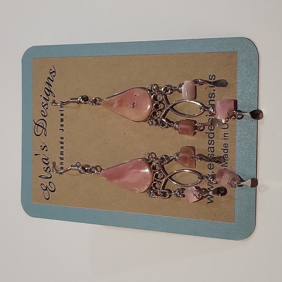 467- Pink Natural Stone Women's Handmade Earrings NWT - Picture 1 of 5